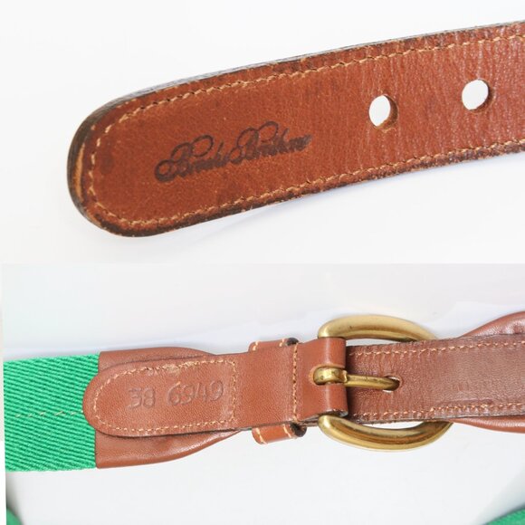 Brooks Brothers Belt Green Canvas Tan Leather Style 6949 Size 38 Mens Vintage - Picture 7 of 7